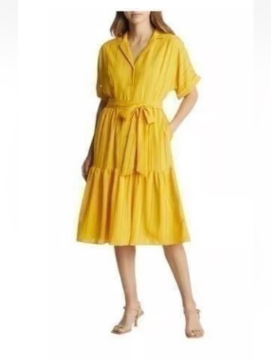 Tahari ASL Dresses & Skirts - Tahari Bright Yellow Belted Midi Shirt Dress Size 14